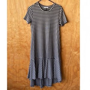 Zara Plaid Black and White Midi Peplum Ruffle Hem Dress